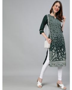 Women Green Khadi Printed Kurta