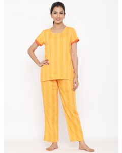 Yellow Yarn Dyed Loungewear Has Top With Trousers