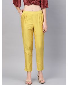 Yellow Solid Chanderi Pant