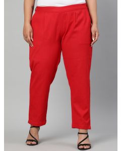 Red Ethnic Wear Cotton Slub Pants