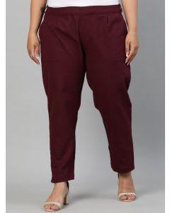 Burgundy Ethnic Wear Cotton Slub Pants