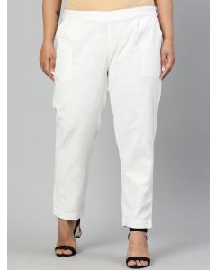 Off White Ethnic Wear Cotton Slub Pants