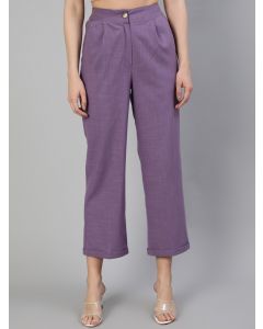 Lavender Cotton Slub Straight High Rise Bottom Fold Pants