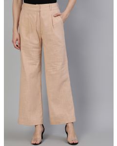 Pink Clay Cotton Slub Flared High Rise Parallel Pants