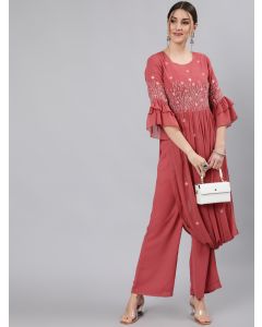 Women Draped Rose Gold Kurta With Palazzo