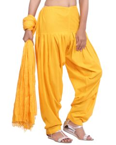 Pure Cotton Yellow Patiala Salwar And Dupatta Set