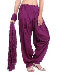 Pure Cotton Wine Patiala Salwar And Dupatta Set