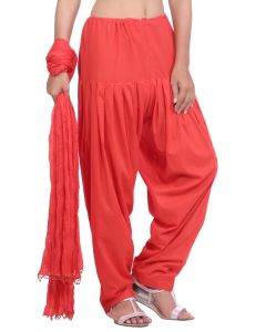 Pure Cotton Orange Patiala Salwar And Dupatta Set