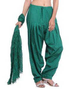 Pure Cotton Bottle Green Patiala Salwar And Dupatta Set