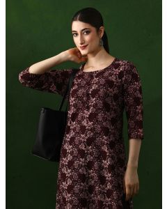 Floral Printed Straight Pure Cotton Kurta-JKSR1008 Maroon