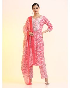 Embroidered Pure Cotton Floral Kurta Sets With Dupatta-JKSR20 Light Peach-S