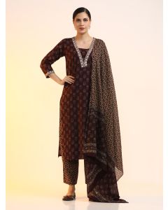 Embroidered Pure Cotton Floral Kurta Sets With Dupatta-JKSR24 Maroon