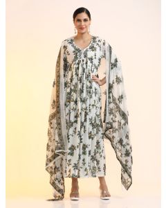 Embroidered Pure Cotton Floral Ethnic dresses With Dupatta-JKSR25 Grey
