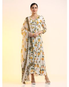 Embroidered Pure Cotton Floral Ethnic dresses With Dupatta-JKSR25 Off White