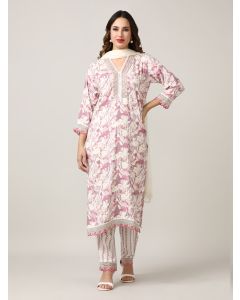 Embroidered Floral Straight Kurta Sets With Dupatta-JKSR28 Magenta-S