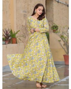 Yellow Floral Print Crop Top With Skirt