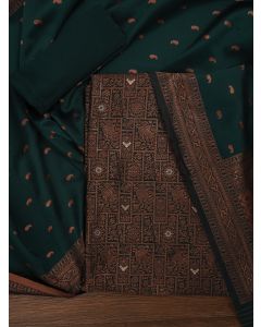 Mehandi Green Floral Silk Zari Woven Dress Material with Dupatta