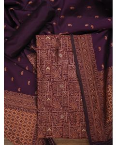 Red Floral Silk Zari Woven Dress Material with Dupatta