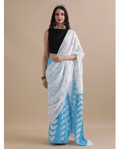 Mulmul Cotton Tie and Dye Printed Saree-JPAM_S_0075 White