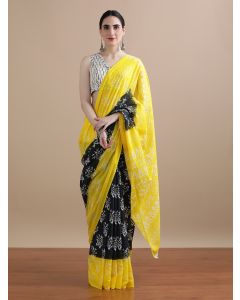 Mulmul Cotton Floral Printed Saree-JPAM_S_0119 Black