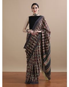 Mulmul Cotton Floral Printed Saree-JPAM_S_0127 Green