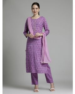 Ethnic Printed Pure Cotton Purple Suit Set 