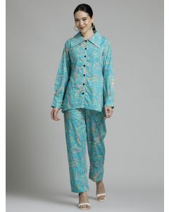 Ethnic Printed Blue Cotton Co-ord Set