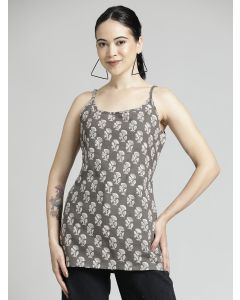 Floral Block Printed Cotton Strappy Top 