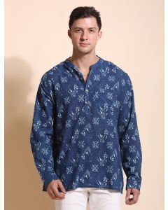 Pure Cotton Printed Casual Indie Shirt-JPAM084 Navy Blue