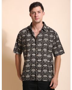 Pure Cotton Printed Casual Indie Shirt-JPAM085 Black