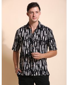 Pure Cotton Printed Casual Indie Shirt-JPAM086 Black