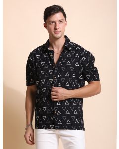 Pure Cotton Printed Casual Indie Shirt-JPAM088 Black