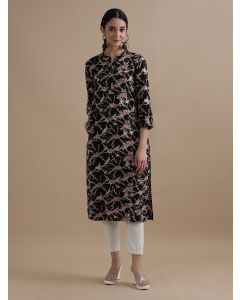 Floral Black Printed Straight Kurta
