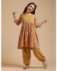 Girls Pure Cotton Floral Embroidered A-Line Kurta With Salwar-JPAM104
