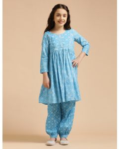 Girls Pure Cotton Floral Embroidered Anarkali Kurta With Salwar-JPAM108