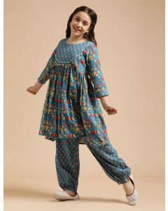 Girls Pure Cotton Floral Embroidered Anarkali Kurta With Salwar-JPAM111