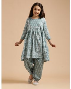 Girls Pure Cotton Floral Embroidered Anarkali Kurta With Salwar-JPAM118