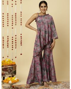 Lavender Aari Embrodiered Modernize Digital Print Co-ord Set 