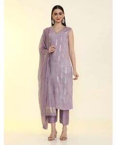 Floral Embroidered Silk Blend Straight Kurta & Trousers Sets-LF-249 Lavendar