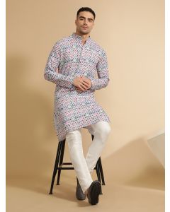 Abstract Print Mandarin Collar Cotton Kurta For Men-LKS4906B Multi