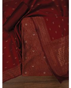 Red Red Silk Zari Woven Dress Material with Dupatta