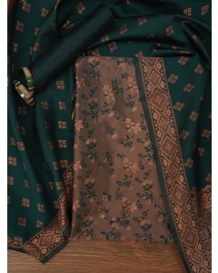 Mehandi Floral Silk Zari Woven Dress Material with Dupatta