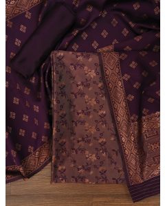 Floral Silk Zari Woven Red Dress Material with Dupatta