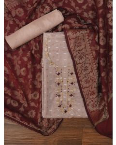 Light Purple Unstitched Silk Blend Embellished Dress Material With Dupatta	