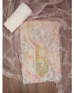 Pink Floral Embroidered Organza Dress Material with Dupatta
