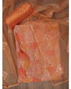 Sequin Embellished Organza Multicolor Dress Material with Dupatta