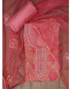 Sequin Multicolor Embellished Organza Dress Material with Dupatta