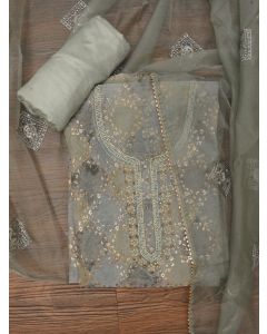 Sequin Embellished Multicolor Organza Dress Material with Dupatta