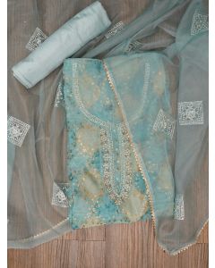 Multi Color Sequin Embellished Organza Dress Material with Dupatta