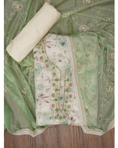 Multicolor Cotton Blend Embellished Dress Material with Dupatta